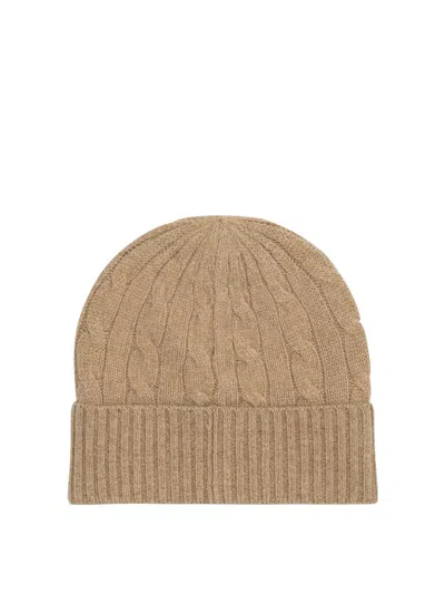 Polo Ralph Lauren Cable Knit Pony Wool Beanie In Brown