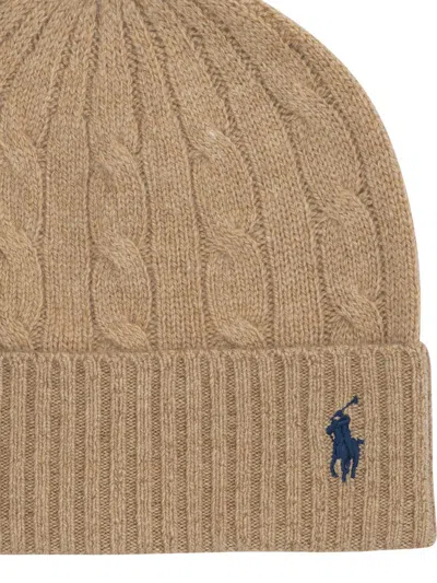 Polo Ralph Lauren Cable Knit Pony Wool Beanie In Brown