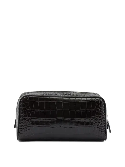 Tom Ford Rectangular Leather Beauty Case With Crocodile Texture In Brown