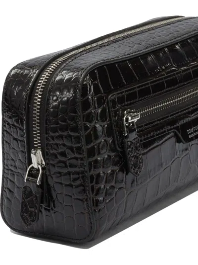 Tom Ford Rectangular Leather Beauty Case With Crocodile Texture In Brown