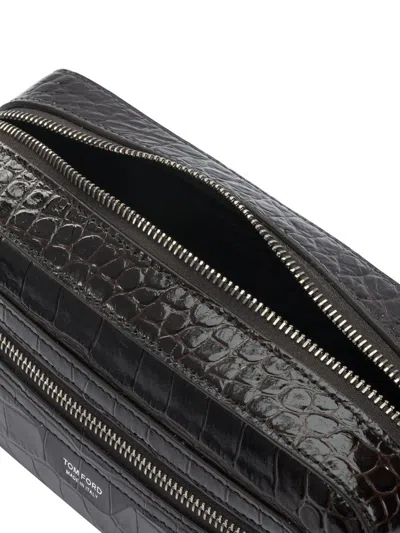 Tom Ford Rectangular Leather Beauty Case With Crocodile Texture In Brown