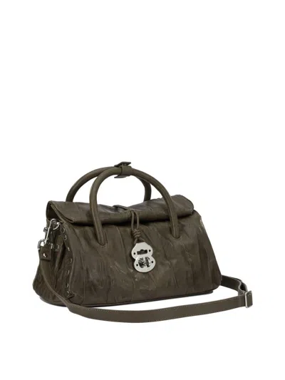 Zanellato Pleated Design Hand Bag With Detachable Strap In Green
