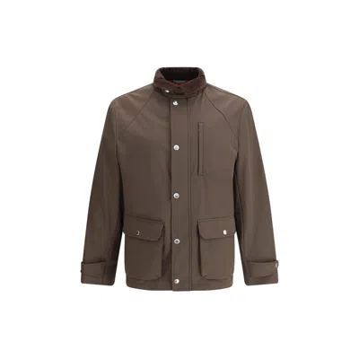 Brunello Cucinelli Men Stretch Membrane Nylon Jacket In Brown