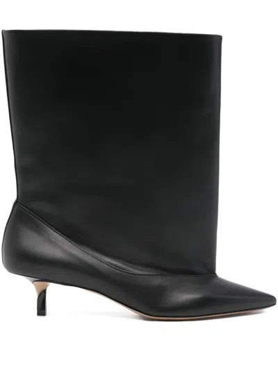 Jacquemus Pointed Toe Leather Ankle Boot In Black