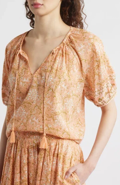 Cleobella Johana Print Tie Neck Top In Neutral