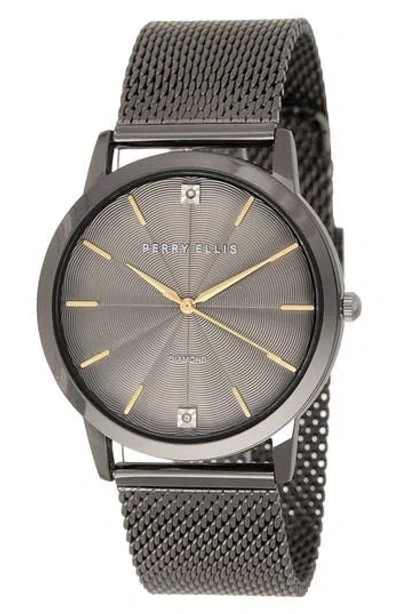 Perry Ellis Slim Diamond Mesh Bracelet Watch, 41mm In Gray