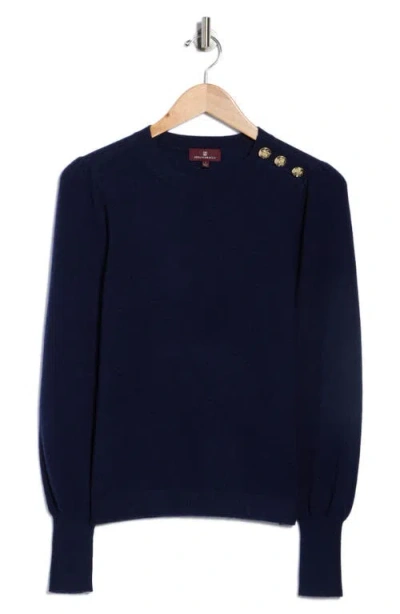 Bruno Magli Button Shoulder Wool & Cashmere Blend Sweater In Blue