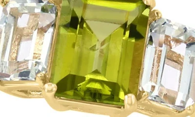 Effy 14k Yellow Gold Emerald Cut Peridot & White Topaz Ring In Gold