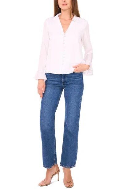 1.state Button Front Long Sleeve Top In White