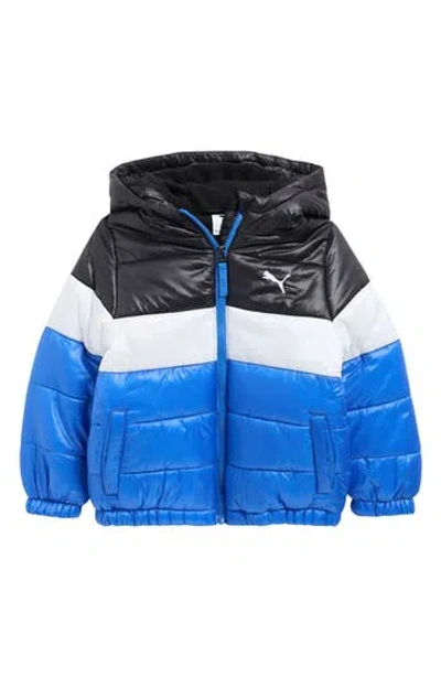 Puma Kids' Colorblock Water Resistant Puffer Jacket In Blue