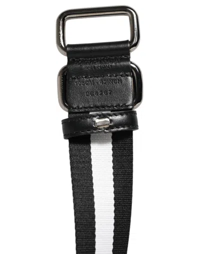 Dolce & Gabbana Black White Striped Metal Buckle Men Belt In Multi