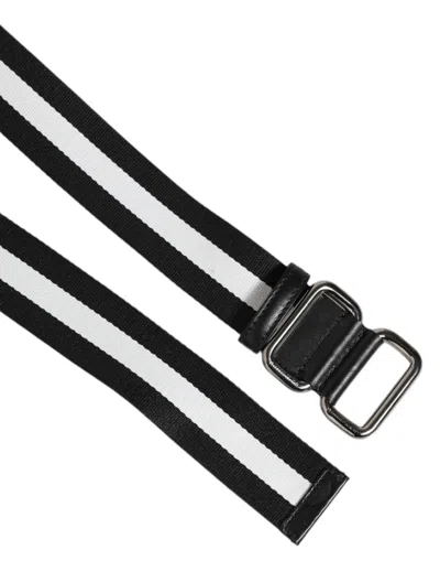 Dolce & Gabbana Black White Striped Metal Buckle Men Belt In Multi