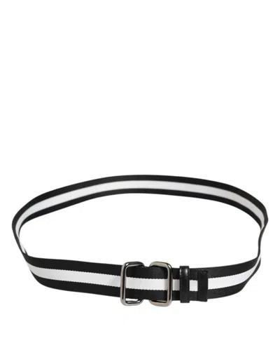 Dolce & Gabbana Black White Striped Metal Buckle Men Belt In Multi