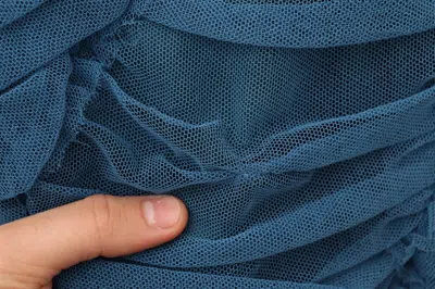 Pre-owned Dolce & Gabbana Blue Mesh Trim Ruched Tulle Sheath Women's Dress ()