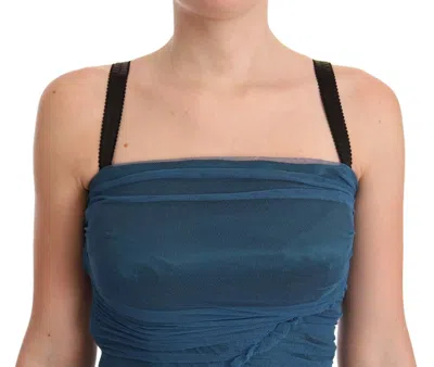 Pre-owned Dolce & Gabbana Blue Mesh Trim Ruched Tulle Sheath Women's Dress ()