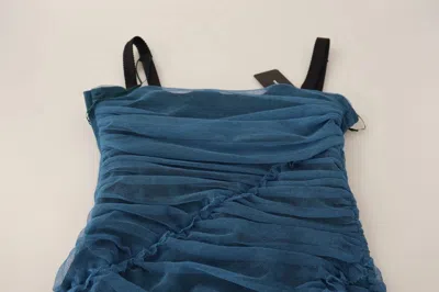 Pre-owned Dolce & Gabbana Blue Mesh Trim Ruched Tulle Sheath Women's Dress ()