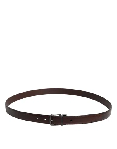 Pre-owned Dolce & Gabbana Dark Brown Leather Antique Silver Buckle Men's Belt ()