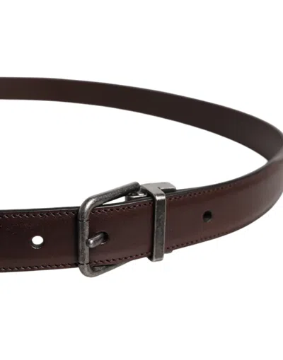 Pre-owned Dolce & Gabbana Dark Brown Leather Antique Silver Buckle Men's Belt ()