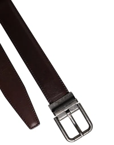 Pre-owned Dolce & Gabbana Dark Brown Leather Antique Silver Buckle Men's Belt ()