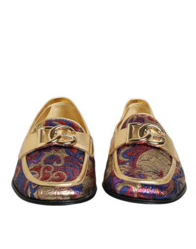 Dolce & Gabbana Multicolor Jacquard Gold Dg Logo Loafer Shoes In Multi