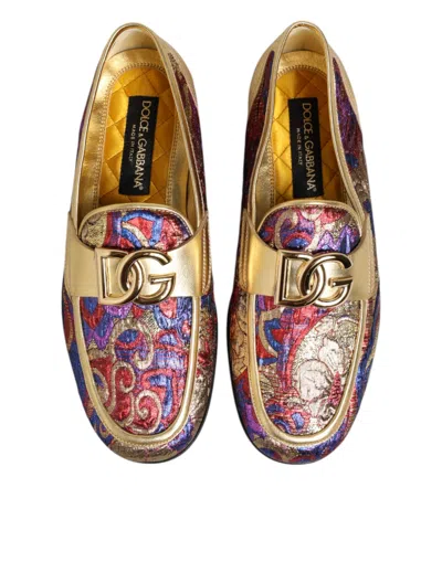 Dolce & Gabbana Multicolor Jacquard Gold Dg Logo Loafer Shoes In Multi