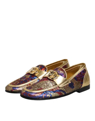 Dolce & Gabbana Multicolor Jacquard Gold Dg Logo Loafer Shoes In Multi