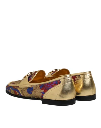 Dolce & Gabbana Multicolor Jacquard Gold Dg Logo Loafer Shoes In Multi