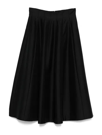 Alberta Ferretti Flared Black Midi Skirt In Virgin Wool In Black