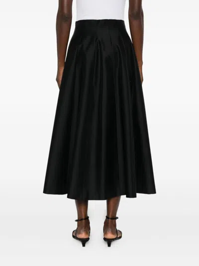 Alberta Ferretti Flared Black Midi Skirt In Virgin Wool In Black