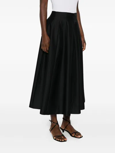 Alberta Ferretti Flared Black Midi Skirt In Virgin Wool In Black