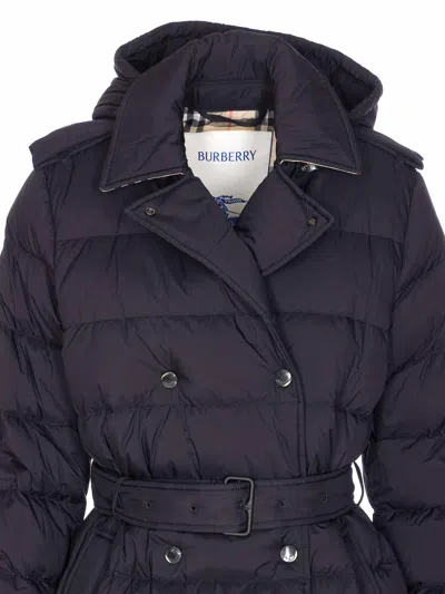 Burberry Quilted Hooded Double-breasted Belted Jacket In Black