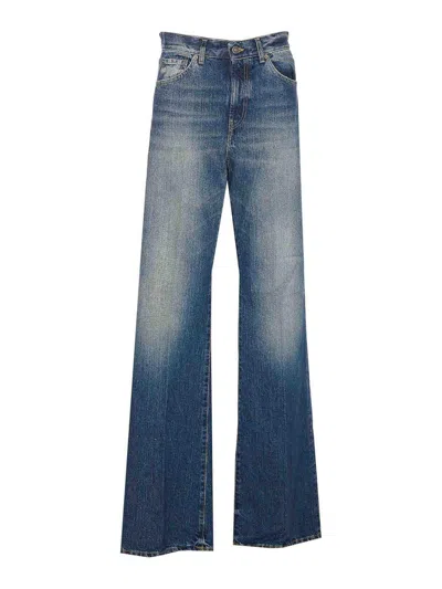 Dondup Amber Wide Leg Vita Alta Denim In Blue