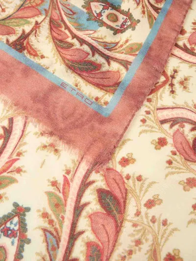 Etro Wool And Cashmere Scarf With Placed Print In Brown