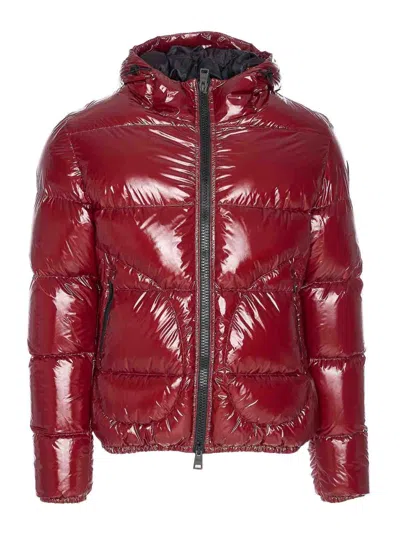Herno Puffer-style Bordeaux Jacket With High Collar In Red