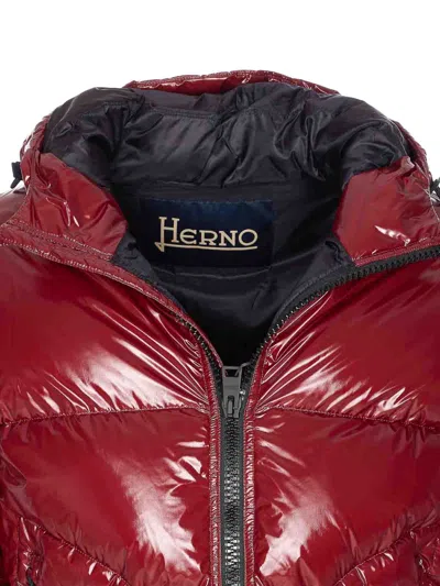 Herno Puffer-style Bordeaux Jacket With High Collar In Red