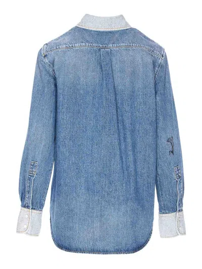 Marni Denim Shirt With Embroidered Floral Motifs In Blue