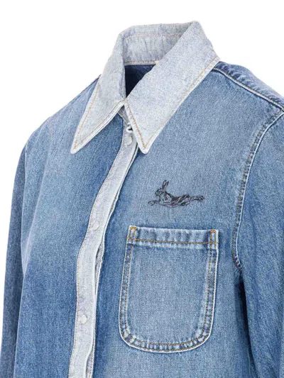 Marni Denim Shirt With Embroidered Floral Motifs In Blue