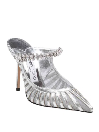 Jimmy Choo Striped Mesh Stiletto Pumps Strap In Silver