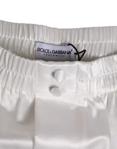 Dolce & Gabbana White Silk Satin Elastic Men Boxer Short Swimwear In Multi