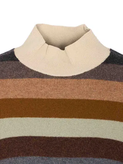Tory Burch Multicolor Sweater With Striped Design And Back Logo Patch In Wool Woman In Multi