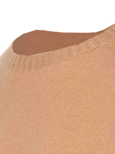 Twinset Twin-set Beige Crew Neck Sweater In Soft Wool-cashmere Blend In Brown