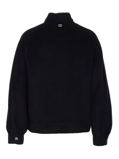 Twinset Twin-set Classic Black Jacket With High Collar In Black