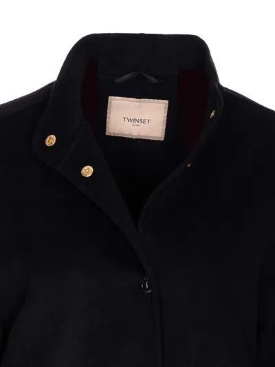 Twinset Twin-set Classic Black Jacket With High Collar In Black
