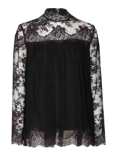 Zimmermann Black Blouse With High Neck And Lace Panels In Viscose Woman In Black