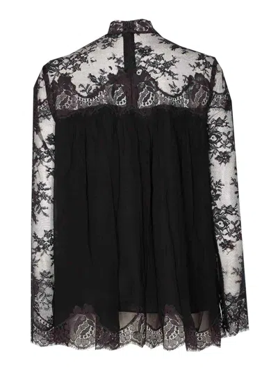 Zimmermann Black Blouse With High Neck And Lace Panels In Viscose Woman In Black