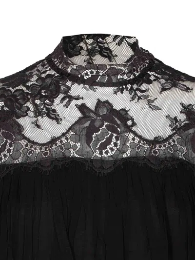 Zimmermann Black Blouse With High Neck And Lace Panels In Viscose Woman In Black
