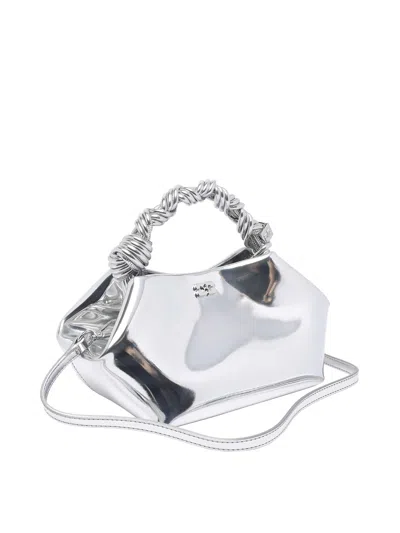 Ganni Twisted-handle Tote Bag In Silver