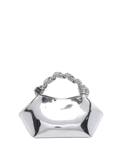 Ganni Twisted-handle Tote Bag In Silver