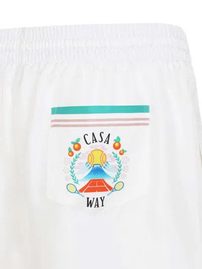 Casablanca Mens Casa Way Graphic-print Drawstring Silk Shorts In White