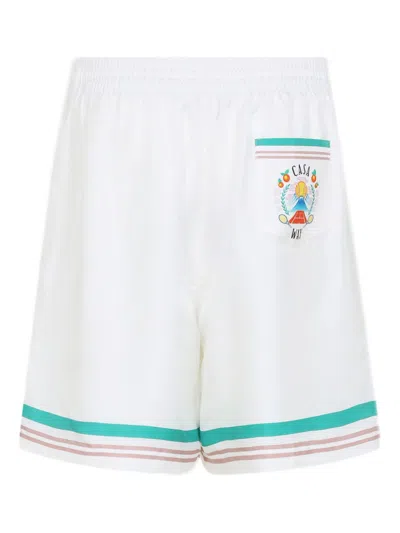 Casablanca Mens Casa Way Graphic-print Drawstring Silk Shorts In White